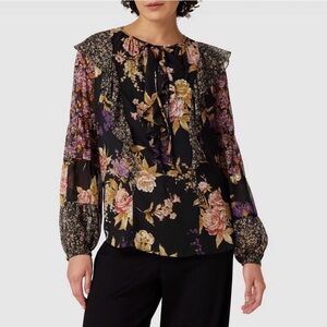 Ralph Lauren Women's Plus Floral Ruffle Trim Georgette Shirt NWT $165 SIZE 3X